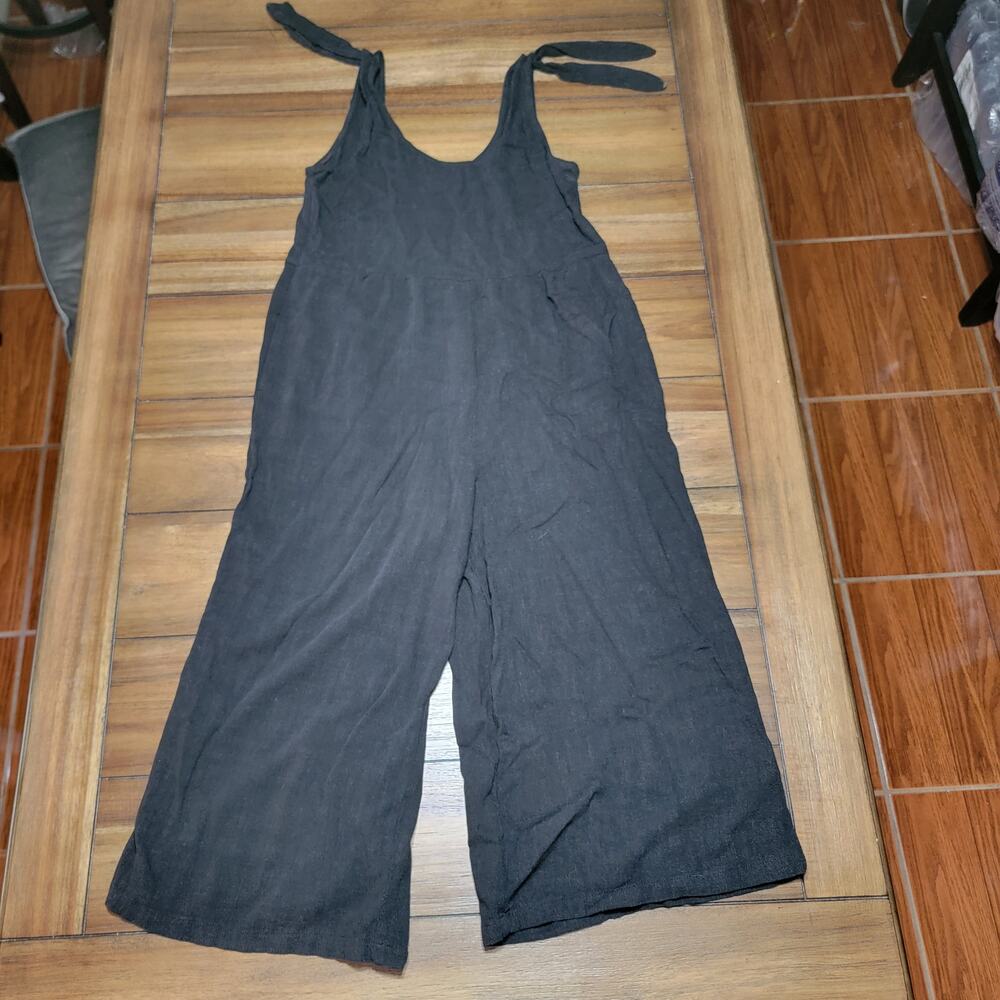 Rewind Black Tie Cropped Jumpsuit (15% Linen) - Size Small